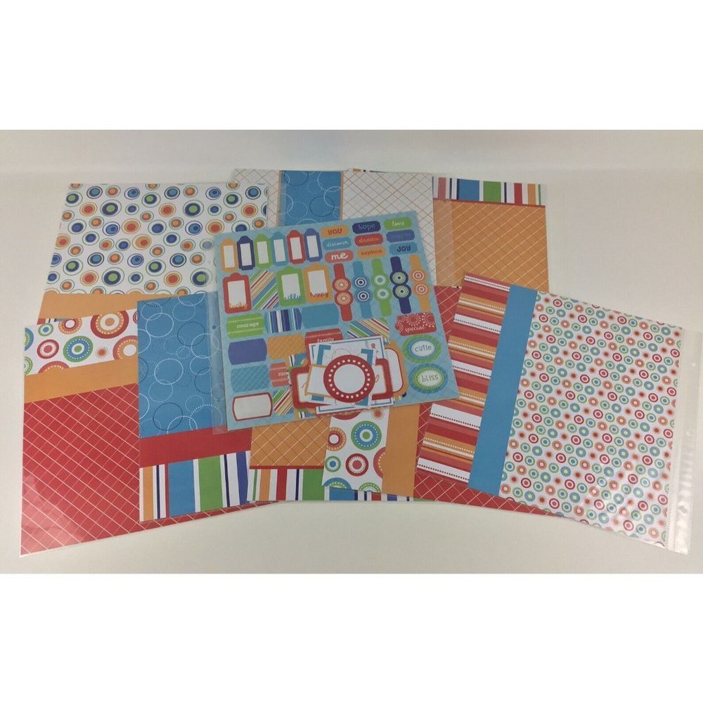 Scrapbook Lot Pages Bright Colors Family Kids Cut Outs 12x12 Paper Makes 16 Page - Picture 4 of 13